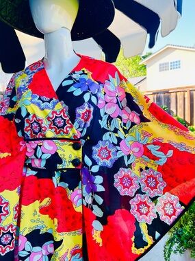 Vintage 60’s Kimono Style Caftan Kaftan Psychedelic Peach Novelty Print